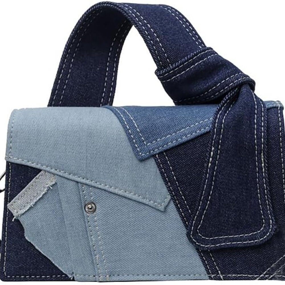 Women Denim Small Square Bag Patchwork Shoulder Handbag Premium Texture Crossbod